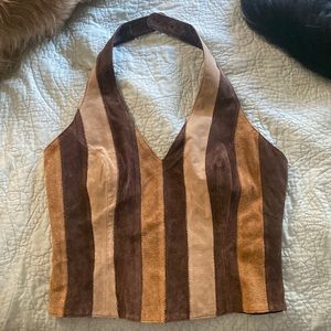 Vintage western leather patchwork halter top ||Wilson’s Leather Maxima||